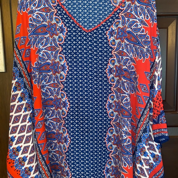 Belle by Kim Gravel Tops - Belle by Kim Gravel Paisley Print Poncho in Red and Blue
